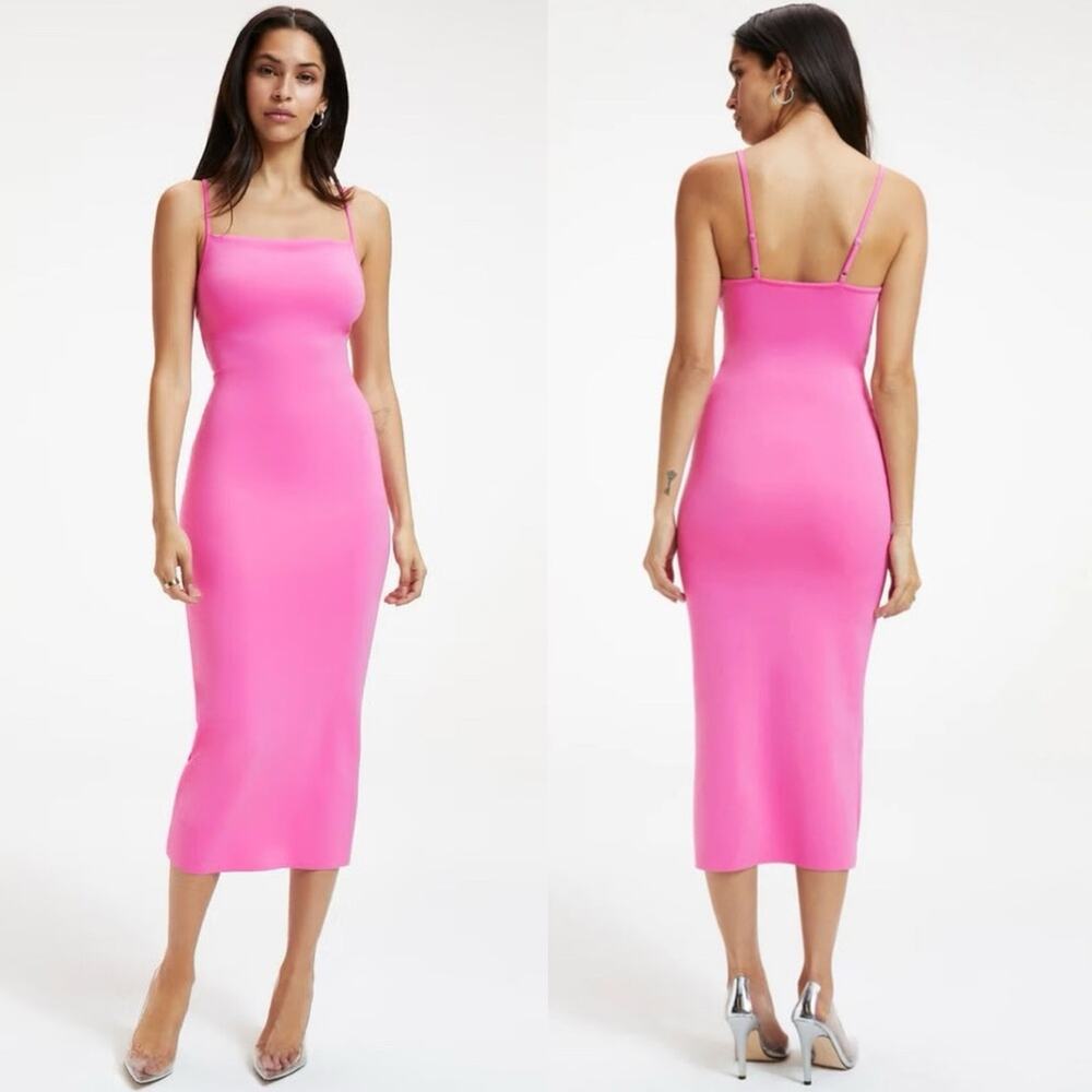 Good American Pink Scuba Spaghetti Midi Dress size 2/Medium